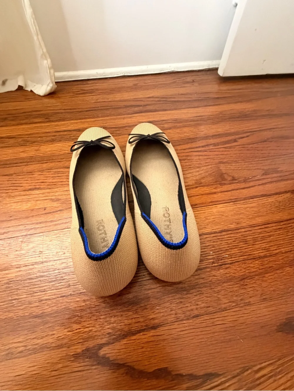 Rothy's Beige Knit Ballet Flats with Black Trim - Picture 3 of 5